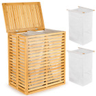 Foldable Bamboo Laundry Hamper with 2-Section Removable Liner Bag product image