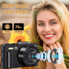 75MP Digital Camera 5K Video Vlogging YouTube Photography Flip Screen 18X Zoom Gift for Teens Color Black With Dual Batteries product image