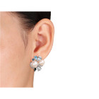 Freshwater Pearl with White Sapphire, Blue Topaz Cluster Earrings  product image