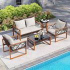5-Piece PE Wicker Patio Furniture Set with Acacia Wood Frame product image
