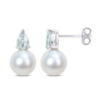 8.5-9mm Cultured Freshwater Pearl Earrings with Aquamarine product image