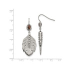 Stainless Steel Dangle Feather Earrings with Smoky Quartz product image