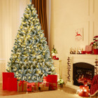 Pre-Lit Snow Flocked Hinged Christmas Tree with Metal Stand product image