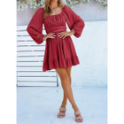 Square Neck Puff Sleeve Ruffle Hem Dress product image