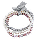 White, Pink and Grey  Pearl Bracelet Set of 3 with Ribbon product image