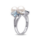 White Freshwater Cultured Pearl with Blue Topaz and Created White Sapphire Ring In Sterling Silver product image