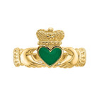 Ladies Claddagh Ring in Polished 14K Yellow Gold with Green Enamel product image