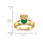 Ladies Claddagh Ring in Polished 14K Yellow Gold with Green Enamel product image