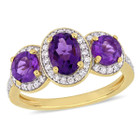 1.60 Carat (ctw) Amethyst Three Stone Ring with Diamonds 1/4 Carat (ctw) product image