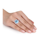 6.25 Carat (ctw) Cushion Cut Blue Topaz Ring with Lab Created White Topaz in Sterling Silver product image