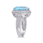 6.25 Carat (ctw) Cushion Cut Blue Topaz Ring with Lab Created White Topaz in Sterling Silver product image