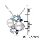 Freshwater Pearl Sky Blue Topaz Sapphire Cluster Pendant Necklace product image