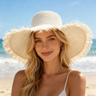 Extra Wide Brim Fringe Straw Sun Hat product image