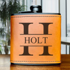 Personalized Leather Wrapped Black Flasks product image