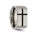 Men's Chisel Titanium 10mm Black Enamel Cross Brushed Wedding Band Ring product image