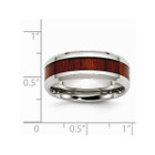 8mm Men's Stainless Steel Polished Red Wood Inlay Wedding Band Ring product image