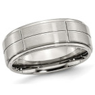 8mm Men's Chisel Satin Stainless Steel Comfort-Fit Grooved Wedding Band product image