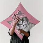 Double-Sided Printed Pink Turban Cat Decorative Pillowcase product image
