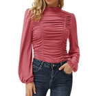 Women's Puff Sleeve Ruched Fitted Mock Neck Top product image