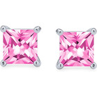 Rhodium-Plated 925 Sterling Silver 5mm Pink CZ Princess-Cut Stud Earrings product image