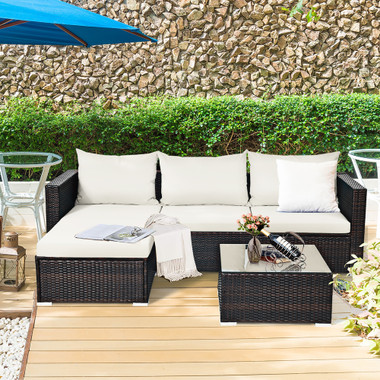 5-Piece Patio Rattan Furniture Set Sectional Conversation Sofa with Table product image