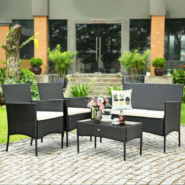 Rattan 4-Piece Patio Furniture with Glass Top Table product image