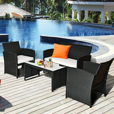 4-Piece Patio Rattan Furniture Set with Cushions product image