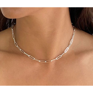 Italian 925 Sterling Silver with Rhodium Finish Paperclip Chain product image