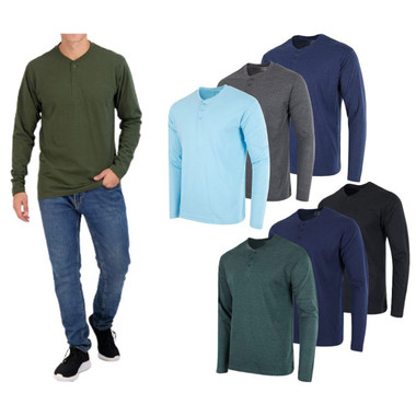 Men's Cotton Long Sleeve Henley T-Shirts (3-Pack) product image