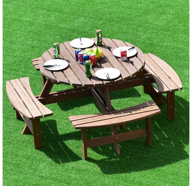 Outdoor Wood 8-Seat Round Picnic Table Set product image