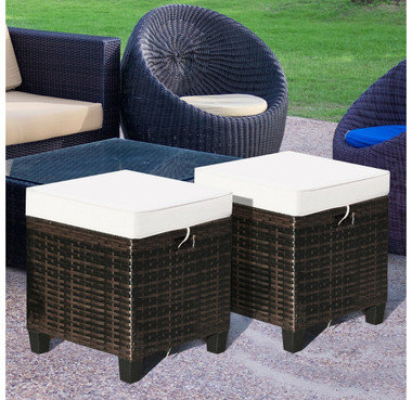 Patio Rattan Ottoman Seats with Removable Cushions (Set of 2) product image