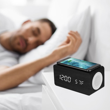 Zummy Wood Digital LED Alarm Clock with Qi Charger product image