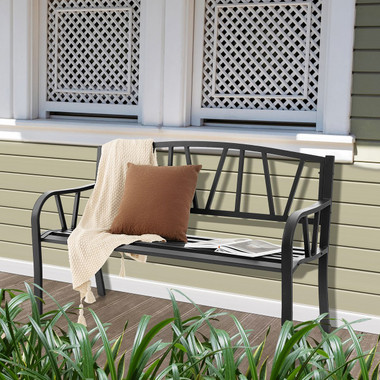 50-Inch Outdoor Patio Garden Bench Metal Frame with Ergonomic Armrest product image