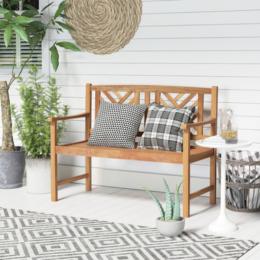 2-Person Acacia Wood Outdoor Slatted Bench product image