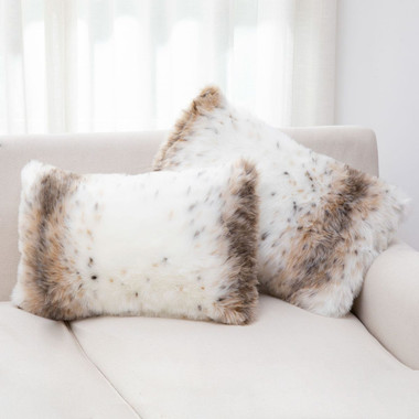 Cheer Collection Faux Fur Square Decorative Pillow 18x18 (Set of 2