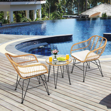 3-Piece Patio Rattan Bistro Set with Cushion product image