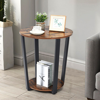 2-Tier Round End Tables with Storage Shelves & Metal Frames (Set of 2) product image