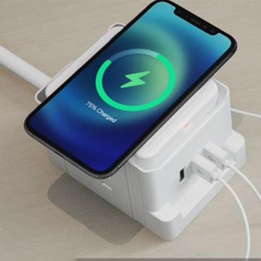 Wireless Charging Power Strip Cube with 3 USB Ports & 2 AC Outlets product image