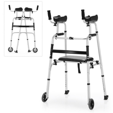 Foldable Aluminum Alloy Walker with Seat & Armrests product image