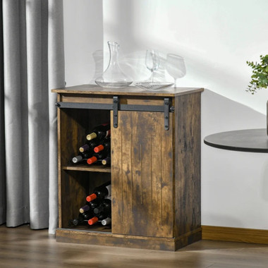 HOMCOM® Rustic 6-Bottle Wine Cabinet with Sliding Doors product image