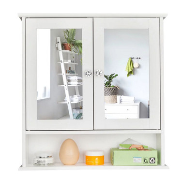Mirrored Bathroom Medicine Cabinet, Wall-Mounted Bathroom Shelf, White product image