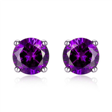 925 Sterling Silver 6mm Round-Cut Amethyst Stud Earrings product image