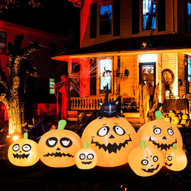 Pumpkin Patch Halloween Inflatable with Black Cat & Built-in LED Lights product image