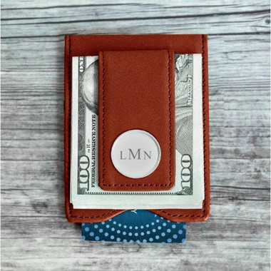 Personalized Monogram Brown Leather Wallet & Money Clip product image