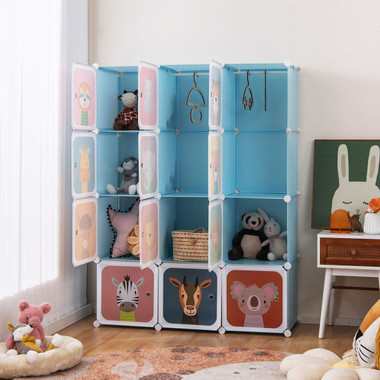 Kids' 12-Cube Wardrobe Closet with Hanging Section & Doors product image
