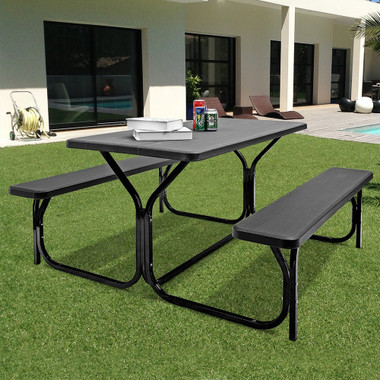 All-Weather Outdoor 54-Inch Picnic Table Bench Set with Metal Base product image