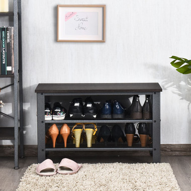3-Tier Industrial Shoe Rack Bench with Storage Shelves product image