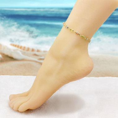 18K Gold-Filled High-Polish Multi-Color Crystal Baguette Anklet product image