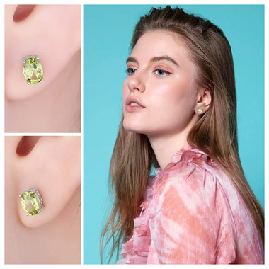 925 Sterling Silver Round/Oval Peridot Stud Earrings (1-Pair) product image