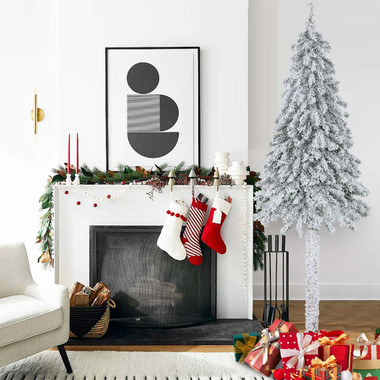 6-Foot Pre-Lit Slim Pencil Snow-Flocked Christmas Tree product image